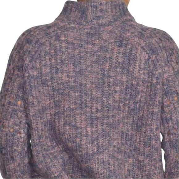 Madewell Pointelle Sweater Purple Mock Neck Cable Knit Pullover Chunky Boxy XS - Picture 5 of 12